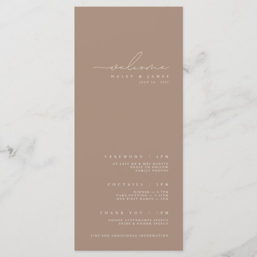 Elegantes Minimalistisch Dark Taupe Hochzeitsprogr Menükarte (Vorderseite)