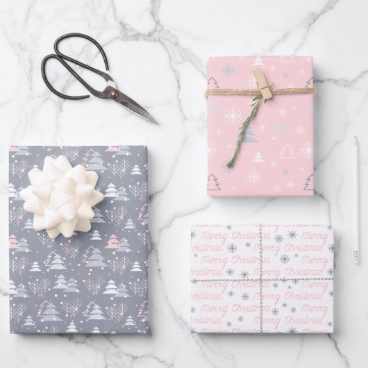 Elegantes Minimalistisch fröhliches Weihnachtsmust Geschenkpapier Set (Vorderseite)