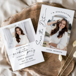 Elegantes Minimalistisch Graduiertenparty 2 Foto Save The Date