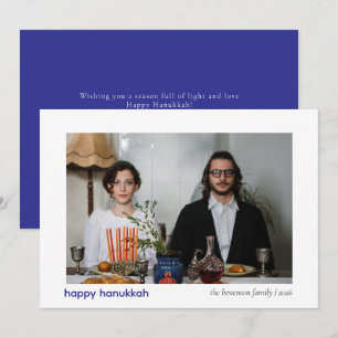 Elegantes Minimalistisch Happy Hanukkah Familie 1 Feiertagskarte