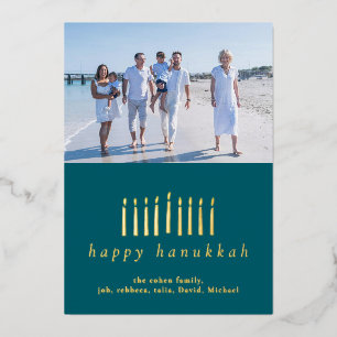 Elegantes Minimalistisch Happy Hanukkah Familie 1  Folien Feiertagskarte