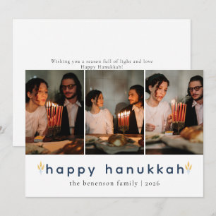 Elegantes Minimalistisch Happy Hanukkah Familie 3 Feiertagskarte