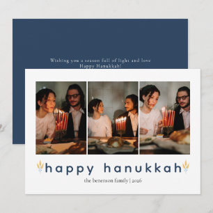 Elegantes Minimalistisch Happy Hanukkah Familie 3 Feiertagskarte