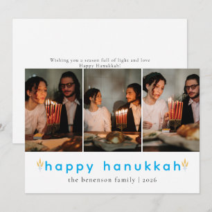 Elegantes Minimalistisch Happy Hanukkah Familie 3 Feiertagskarte