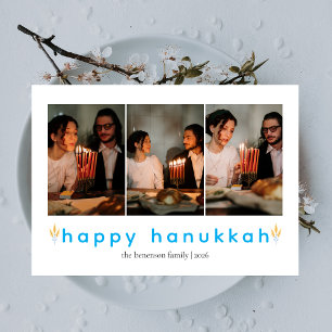Elegantes Minimalistisch Happy Hanukkah Familie 3  Feiertagskarte