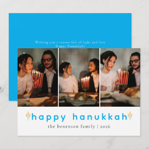 Elegantes Minimalistisch Happy Hanukkah Familie 3  Feiertagskarte
