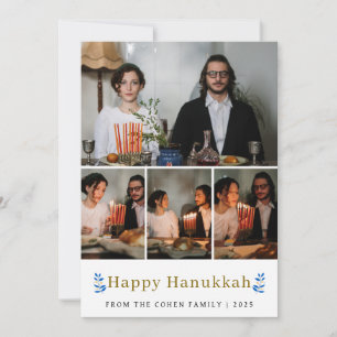 Elegantes Minimalistisch Happy Hanukkah Familie 4 Feiertagskarte