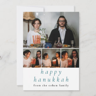 Elegantes Minimalistisch Happy Hanukkah Familie 4 Feiertagskarte