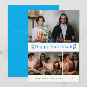 Elegantes Minimalistisch Happy Hanukkah Familie 4 Feiertagskarte