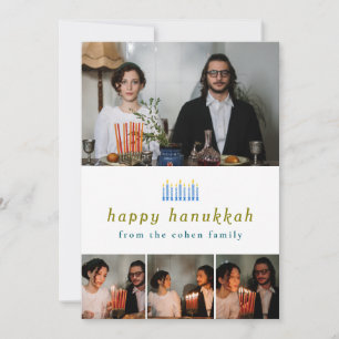 Elegantes Minimalistisch Happy Hanukkah Familie 4 Feiertagskarte