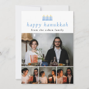 Elegantes Minimalistisch Happy Hanukkah Familie 4  Feiertagskarte
