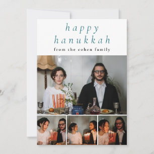 Elegantes Minimalistisch Happy Hanukkah Familie 4 Feiertagskarte