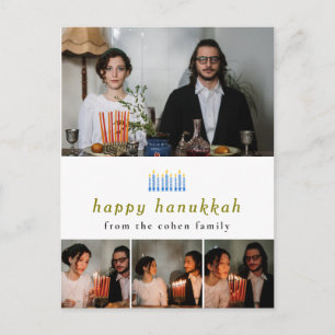 Elegantes Minimalistisch Happy Hanukkah Familie 4  Feiertagspostkarte
