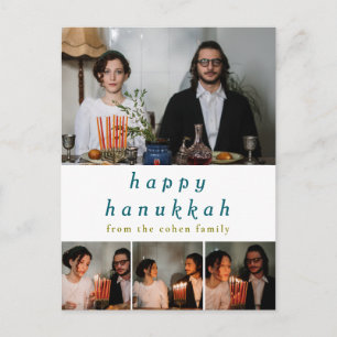 Elegantes Minimalistisch Happy Hanukkah Familie 4  Feiertagspostkarte