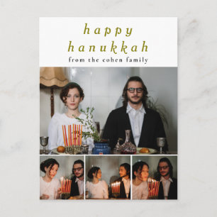 Elegantes Minimalistisch Happy Hanukkah Familie 4  Feiertagspostkarte