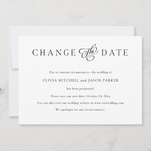 Elegantes Minimalistisch| Hochzeit ändern Datum Einladung (Vorderseite)