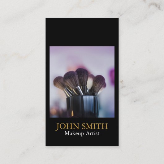 Elegantes Minimalistisch Makeup Artist Brushes Fot Visitenkarte (Vorderseite)
