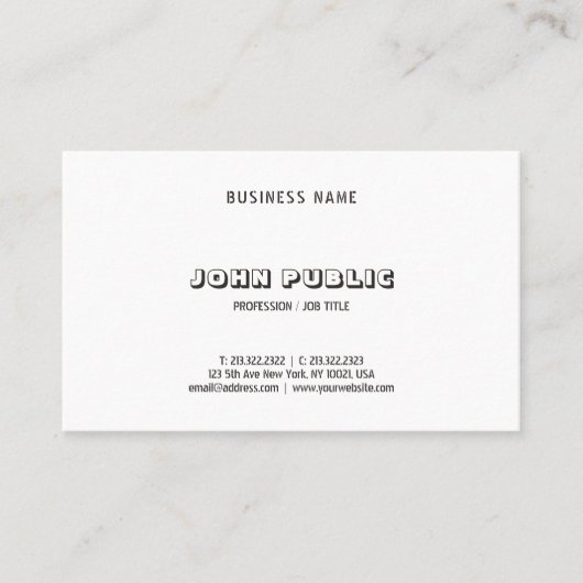 Elegantes Minimalistisch modernes Schwarz-weißes T Visitenkarte (Vorderseite)