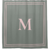 Elegantes Minimalistisch rosa grünes Monogramm Duschvorhang (Vorderseite)