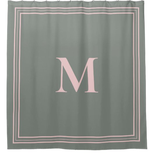 Elegantes Minimalistisch rosa grünes Monogramm Duschvorhang (Vorderseite)