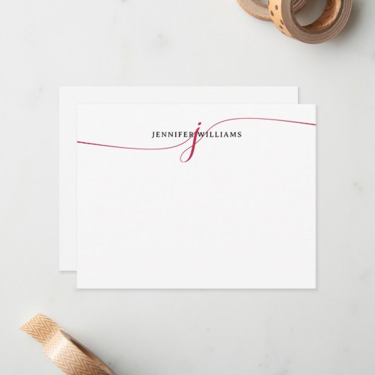 Elegantes Minimalistisch rosa Magenta-Script-Monog Mitteilungskarte (Vorderseite/Rückseite Beispiel)