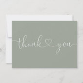 Elegantes Minimalistisch Sage Green Heart Script Dankeskarte (Vorderseite)