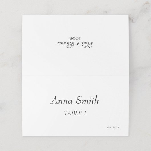 Elegantes Minimalistisch Schwarz und Weiß zeitgenö Platzkarte (Außenseite Aufgefaltet)