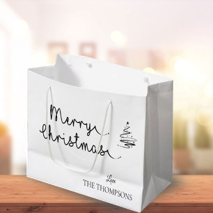Elegantes Minimalistisch Schwarzes & Weiß Frohe We Große Geschenktüte