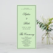 Elegantes Minimalistisch Tea Green Wedding Program (Stehend Vorderseite)