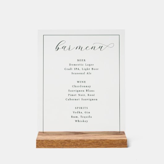 Elegantes minimalistisches Bar-Menü-Schild Acrylschild (Vorderseite)