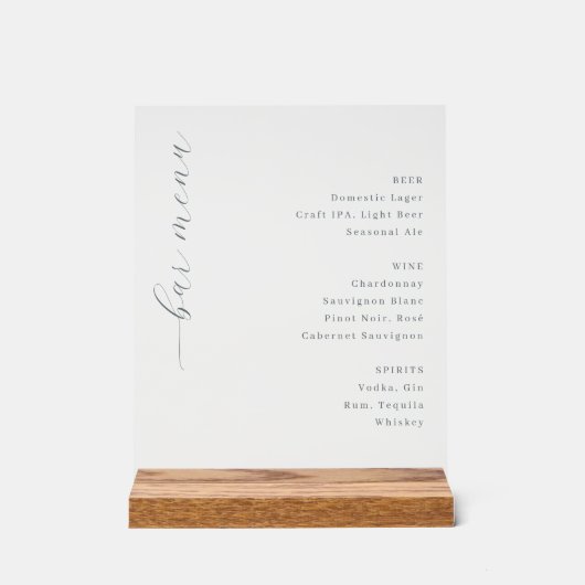 Elegantes minimalistisches Bar-Menü-Schild Acrylschild (Vorderseite)