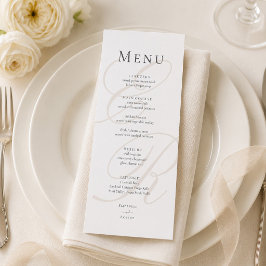 Elegantes Minimalistisches Beige Monogram Wedding  Menükarte