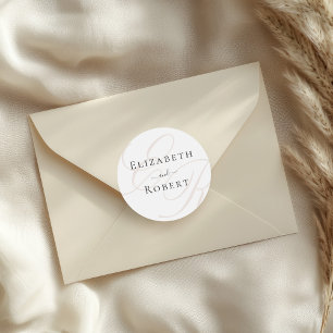 Elegantes Minimalistisches Beiges Monogramm Hochze Runder Aufkleber