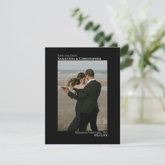 Elegantes Minimalistisches Black Vertical Foto Save The Date (Stehend Vorderseite)