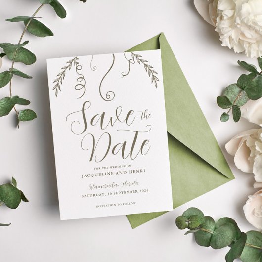 Elegantes Minimalistisches Blätter Hochzeit Save The Date