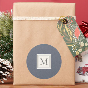 Elegantes Minimalistisches blaugraues Imitat Linen Runder Aufkleber