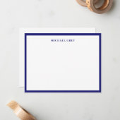 Elegantes Minimalistisches Blue Name Border Flat Mitteilungskarte (Vorderseite/Rückseite Beispiel)
