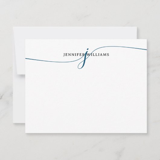 Elegantes Minimalistisches Blue Script Monogram Mitteilungskarte (Vorderseite)