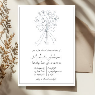 Elegantes Minimalistisches Blume- und Bow-Brautpar Einladung