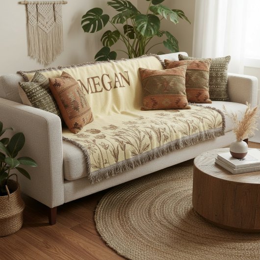 Elegantes Minimalistisches Blumendesign mit Monogr Decke