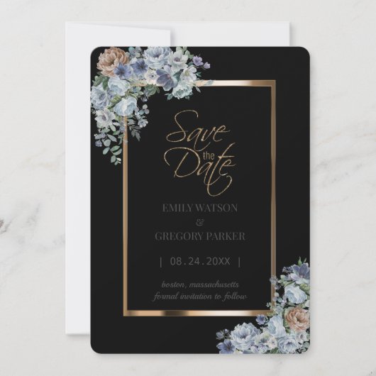 Elegantes Minimalistisches Blumengold Save the Dat Date (Vorderseite)