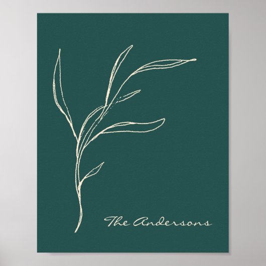 Elegantes Minimalistisches Blumengrün Personalisie Poster (Vorne)