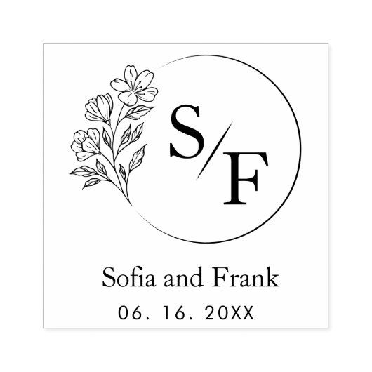 Elegantes Minimalistisches Blumenmongramm Gummistempel (Prägung)