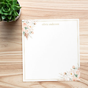 Elegantes Minimalistisches Boho Floral Border Mono Notizblock