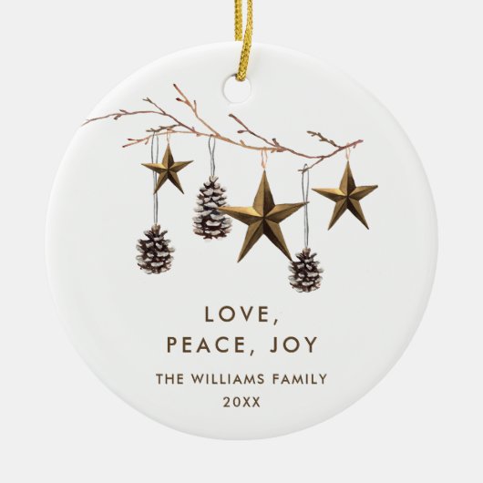 Elegantes Minimalistisches Boho Frohe Weihnachts-F Keramik Ornament (Vorne)