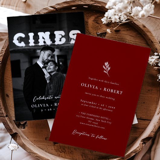 Elegantes Minimalistisches botanisches Foto Hochze Einladung