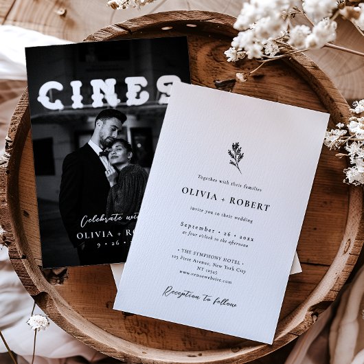 Elegantes Minimalistisches botanisches Foto Hochze Einladung