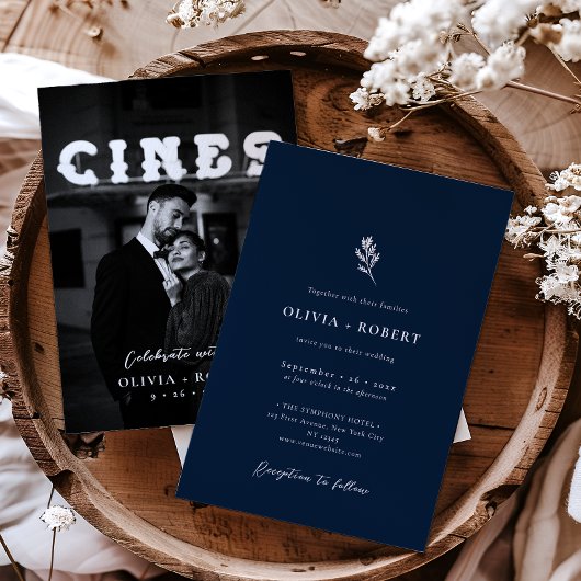 Elegantes Minimalistisches botanisches Foto Hochze Einladung