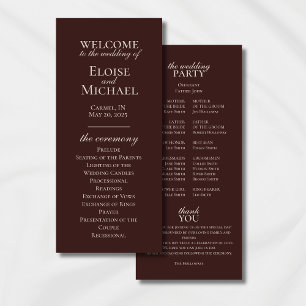 Elegantes Minimalistisches Braun-Hochzeitsprogramm