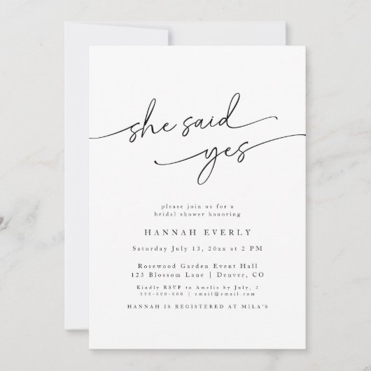 Elegantes Minimalistisches Brautparty "She Said Ye Einladung (Vorderseite)